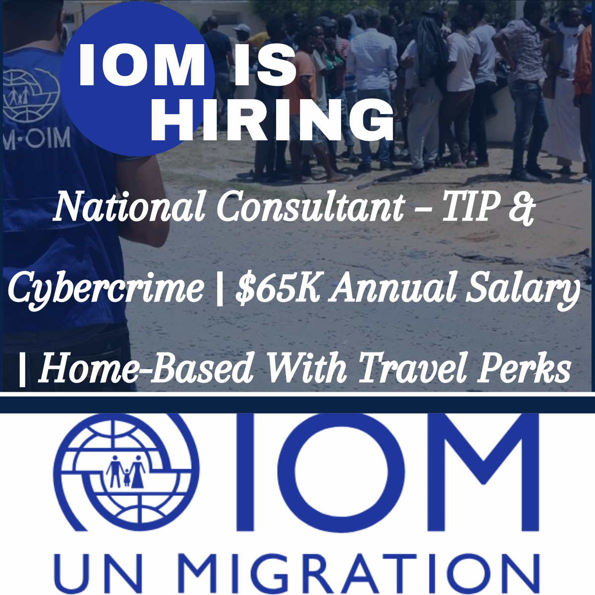 IOM Hiring: National Consultant – TIP & Cybercrime | $65K Annual Salary | Home-Based With Travel Perks